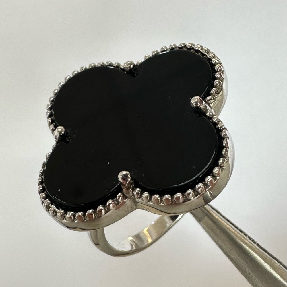 Black Clover-Style Silver Ring with Black Onyx Accent